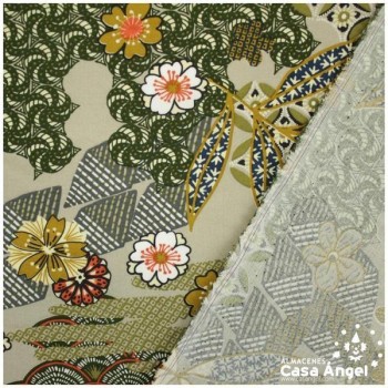 POPELÍN DE VISCOSA ESTAMPADO JAPONÉS KAKI SERIE YIN 140cm