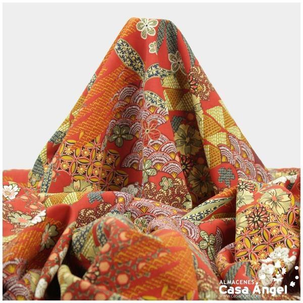 POPELÍN DE VISCOSA ESTAMPADO JAPONÉS ROJO CALDERA SERIE YIN 140cm