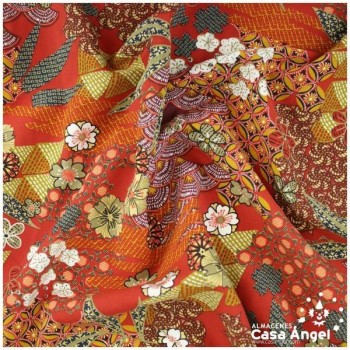 POPELÍN DE VISCOSA ESTAMPADO JAPONÉS ROJO CALDERA SERIE YIN 140cm