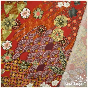 POPELÍN DE VISCOSA ESTAMPADO JAPONÉS ROJO CALDERA SERIE YIN 140cm