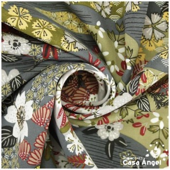 POPELÍN DE VISCOSA ESTAMPADO JAPONÉS GRIS GRAFITO SERIE AYO 140cm