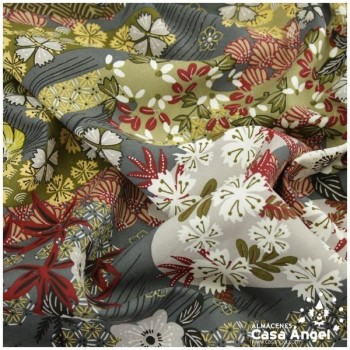 POPELÍN DE VISCOSA ESTAMPADO JAPONÉS GRIS GRAFITO SERIE AYO 140cm