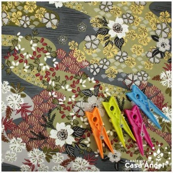POPELÍN DE VISCOSA ESTAMPADO JAPONÉS GRIS GRAFITO SERIE AYO 140cm