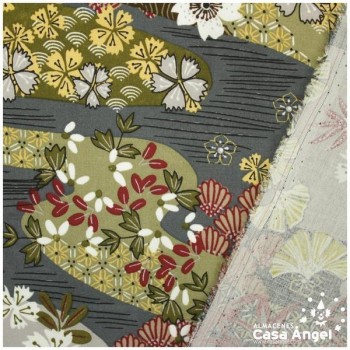 POPELÍN DE VISCOSA ESTAMPADO JAPONÉS GRIS GRAFITO SERIE AYO 140cm