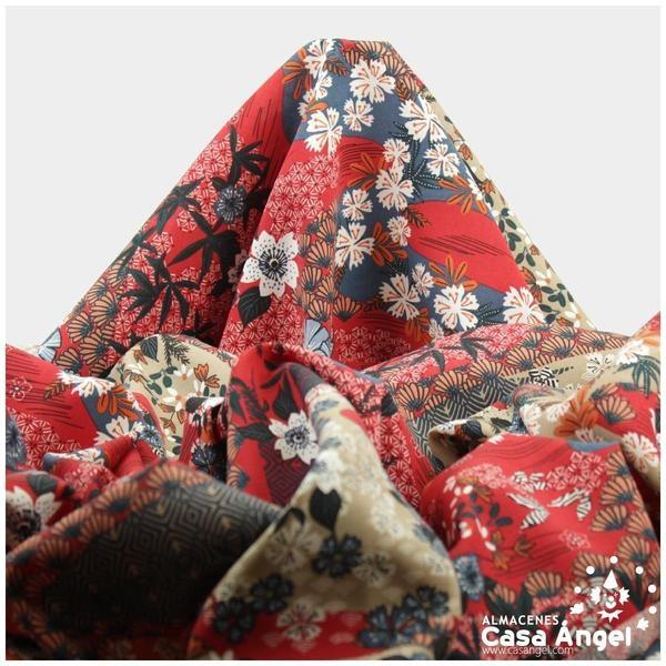 POPELÍN DE VISCOSA ESTAMPADO JAPONÉS ROJO SERIE AYO 140cm