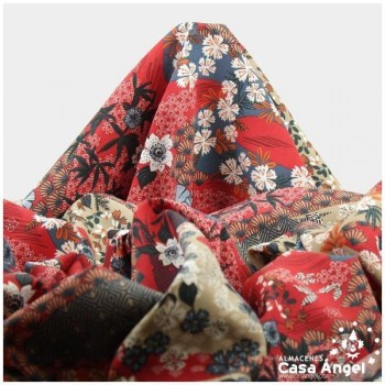 POPELÍN DE VISCOSA ESTAMPADO JAPONÉS ROJO SERIE AYO 140cm