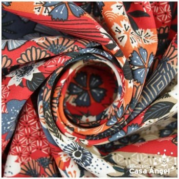 POPELÍN DE VISCOSA ESTAMPADO JAPONÉS ROJO SERIE AYO 140cm