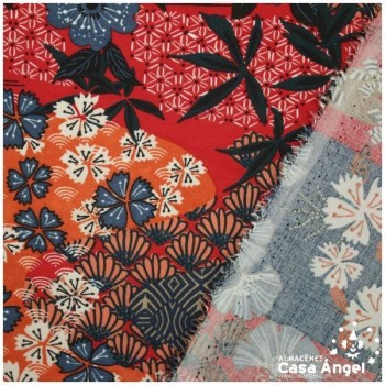 POPELÍN DE VISCOSA ESTAMPADO JAPONÉS ROJO SERIE AYO 140cm