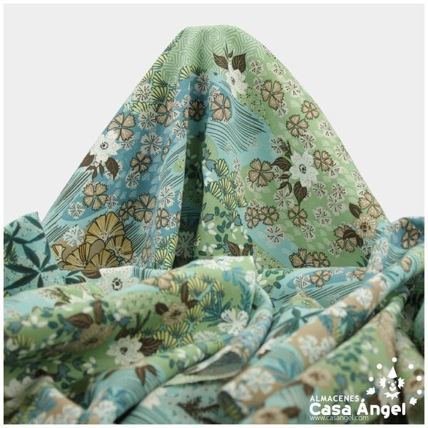 POPELÍN DE VISCOSA ESTAMPADO JAPONÉS TURQUESA SERIE AYO 140cm