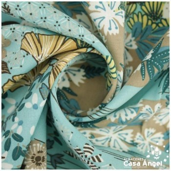 POPELÍN DE VISCOSA ESTAMPADO JAPONÉS TURQUESA SERIE AYO 140cm