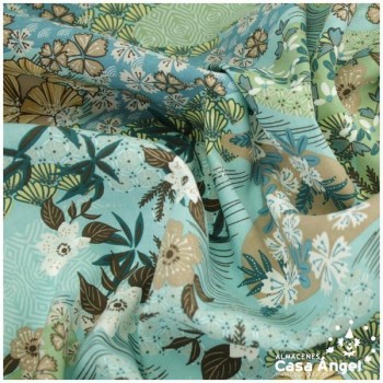 POPELÍN DE VISCOSA ESTAMPADO JAPONÉS TURQUESA SERIE AYO 140cm