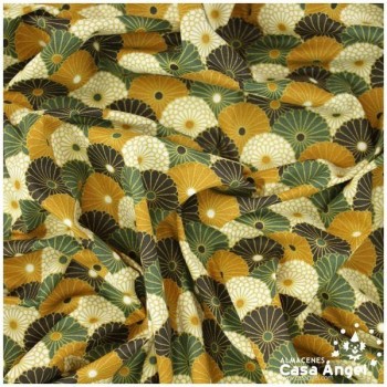 PERCAL DE FLORES ESCAMADAS OCRE SERIE HIRO 145cm