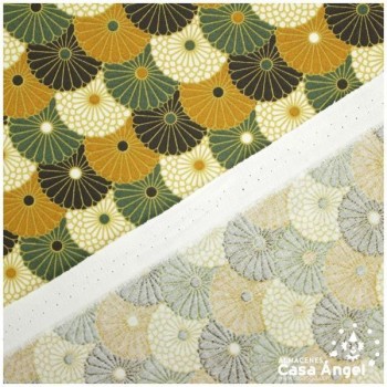 PERCAL DE FLORES ESCAMADAS OCRE SERIE HIRO 145cm