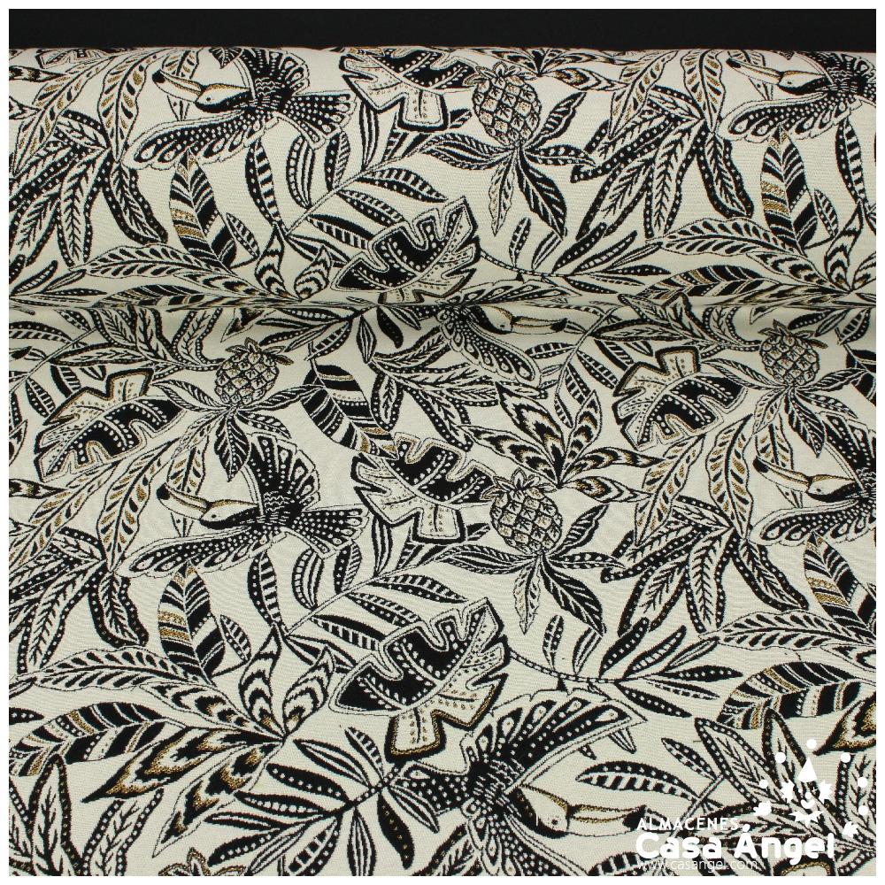 TEJIDO GOBELINO DE FLORES Y PÁJAROS CON LÚREX 140cm