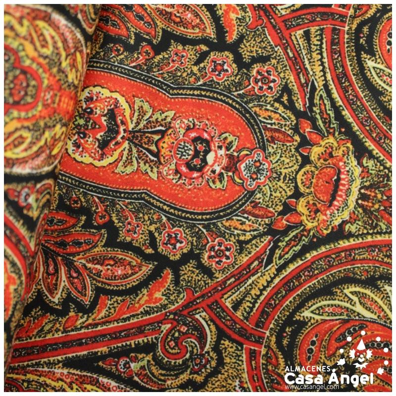 TEJIDO LIGERO PAISLEY SERIE ABRIL ROJO Y NEGRO 150cm