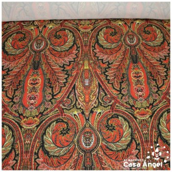 TEJIDO LIGERO PAISLEY SERIE ABRIL ROJO Y NEGRO 150cm