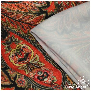 TEJIDO LIGERO PAISLEY SERIE ABRIL ROJO Y NEGRO 150cm