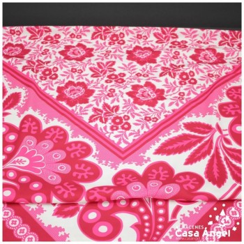 CORTE DE REFAJO AZUL PARA FALDA CON BORDADO DE FLORES BLANCAS 280x135cm