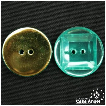 BOTÓN VERDE ACRÍLICO FACETADO REVERSO ORO 10 UNIDADES
