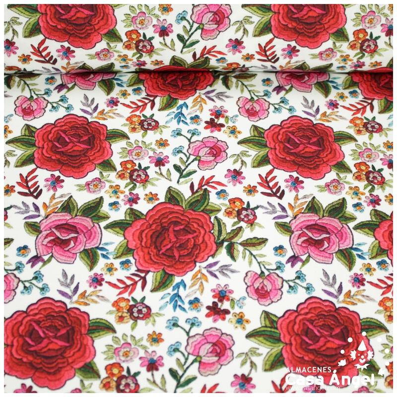 CREPE MANILA ESTAMPADO DE FLORES SOBRE FONDO BLANCO 150 cm