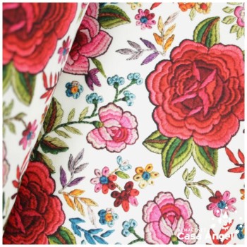 CREPE MANILA ESTAMPADO DE FLORES SOBRE FONDO BLANCO 150 cm