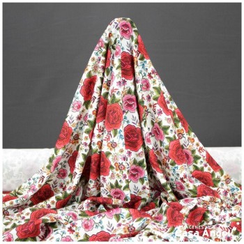 CREPE MANILA ESTAMPADO DE FLORES SOBRE FONDO BLANCO 150 cm