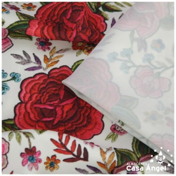 CREPE MANILA ESTAMPADO DE FLORES SOBRE FONDO BLANCO 150 cm
