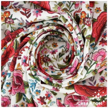 CREPE MANILA ESTAMPADO DE FLORES SOBRE FONDO BLANCO 150 cm