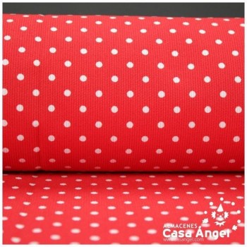 PIQUÉ CANUTILLO ESTAMPADO LUNARES BLANCOS FONDO ROJO 158cm