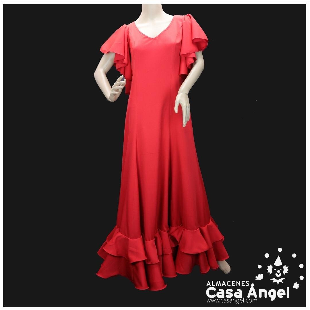 TRAJE DE FLAMENCA BIELÁSTICO COLOR ROJO DE MANGAS DE VOLANTES