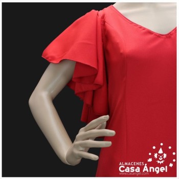 TRAJE DE FLAMENCA BIELÁSTICO COLOR ROJO DE MANGAS DE VOLANTES