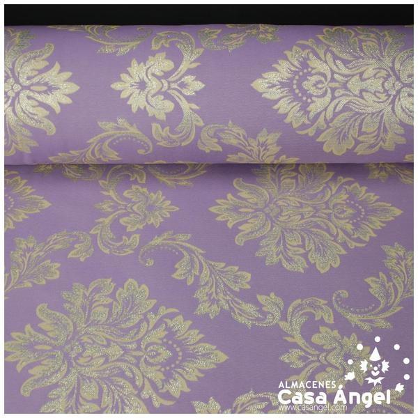 TELA JACQUARD COLOR MORADO HILOS LUREX COLOR ORO 280cm