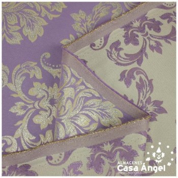 TELA JACQUARD COLOR MORADO HILOS LUREX COLOR ORO 280cm