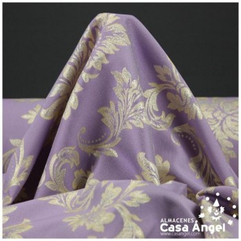 TELA JACQUARD COLOR MORADO HILOS LUREX COLOR ORO 280cm