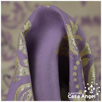 TELA JACQUARD COLOR MORADO HILOS LUREX COLOR ORO 280cm
