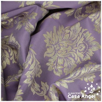 TELA JACQUARD COLOR MORADO HILOS LUREX COLOR ORO 280cm