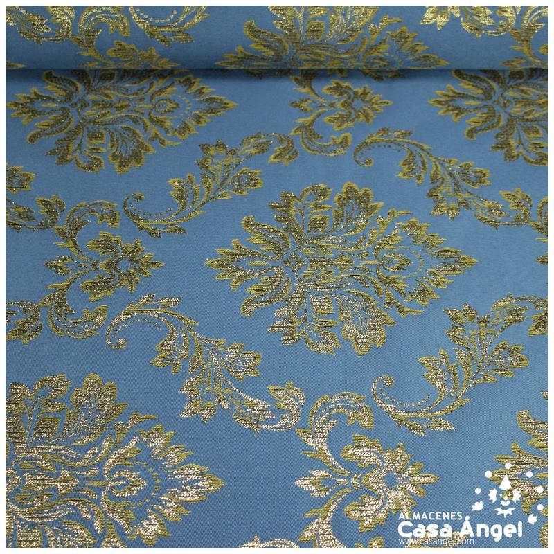 BROCADO JACQUARD AZUL CON MOTIVOS ORNAMENTALES EN LÚREX ORO 280cm