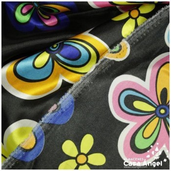 RASO NEGRO CON ESTAMPADO DE FLORES HIPPIE 150cm
