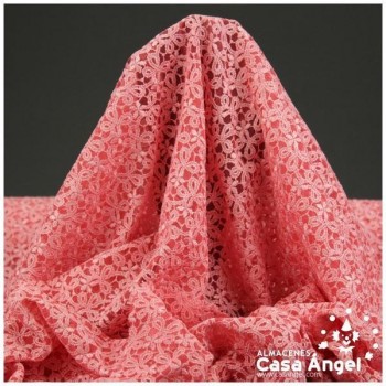 TELA DE ENCAJE ROSA CON BORDADO MECÁNICO 100% NYLON