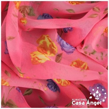 GASA ESTAMPADA FLORES MULTICOLOR FONDO FUCSIA 150cm