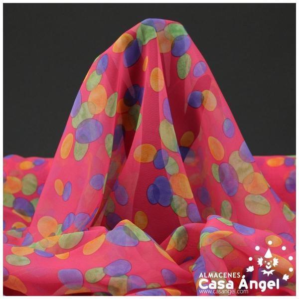 GASA ESTAMPADA LUNARES MULTICOLOR FONDO FUCSIA 150cm