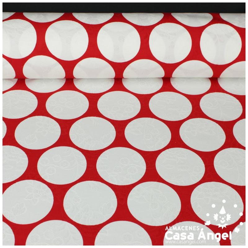 TEJIDO DAMASCO ESTAMPADO DE LUNARES GRANDES SERIE ARDA ROJO 150cm