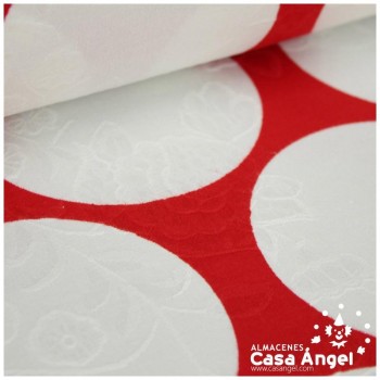 TEJIDO DAMASCO ESTAMPADO DE LUNARES GRANDES SERIE ARDA ROJO 150cm