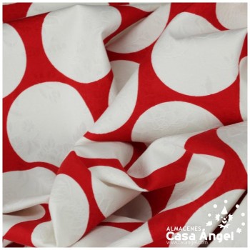 TEJIDO DAMASCO ESTAMPADO DE LUNARES GRANDES SERIE ARDA ROJO 150cm