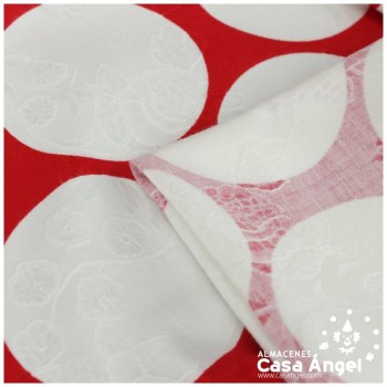TEJIDO DAMASCO ESTAMPADO DE LUNARES GRANDES SERIE ARDA ROJO 150cm