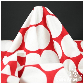 TEJIDO DAMASCO ESTAMPADO DE LUNARES GRANDES SERIE ARDA ROJO 150cm