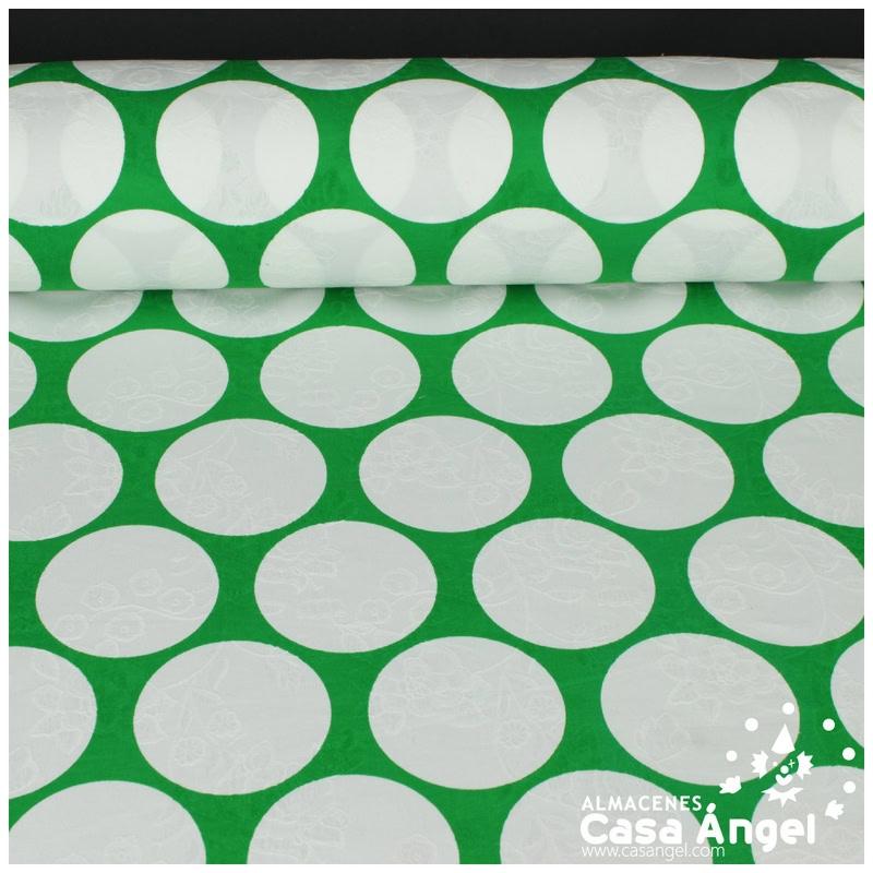 TEJIDO DAMASCO ESTAMPADO DE LUNARES GRANDES SERIE ARDA VERDE 150cm