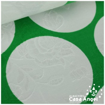 TEJIDO DAMASCO ESTAMPADO DE LUNARES GRANDES SERIE ARDA VERDE 150cm