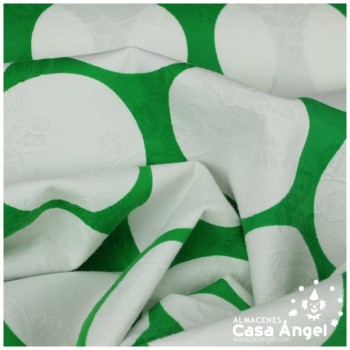 TEJIDO DAMASCO ESTAMPADO DE LUNARES GRANDES SERIE ARDA VERDE 150cm