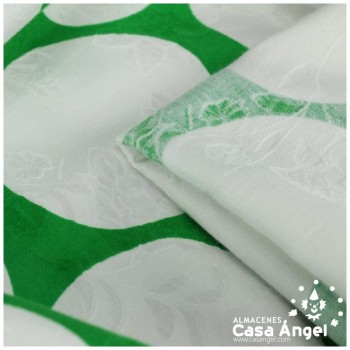 TEJIDO DAMASCO ESTAMPADO DE LUNARES GRANDES SERIE ARDA VERDE 150cm